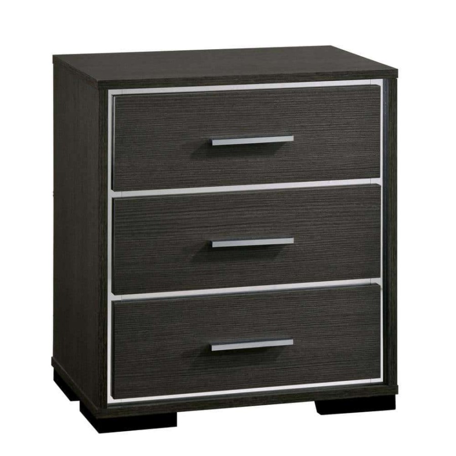 Bedroom Furniture * | Magda 3-Drawer Warm Gray Nightstand By Furniture Of America