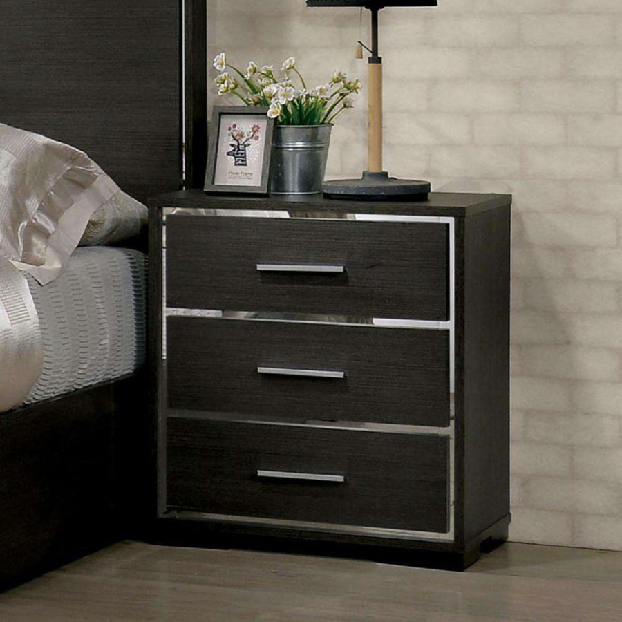 Bedroom Furniture * | Magda 3-Drawer Warm Gray Nightstand By Furniture Of America