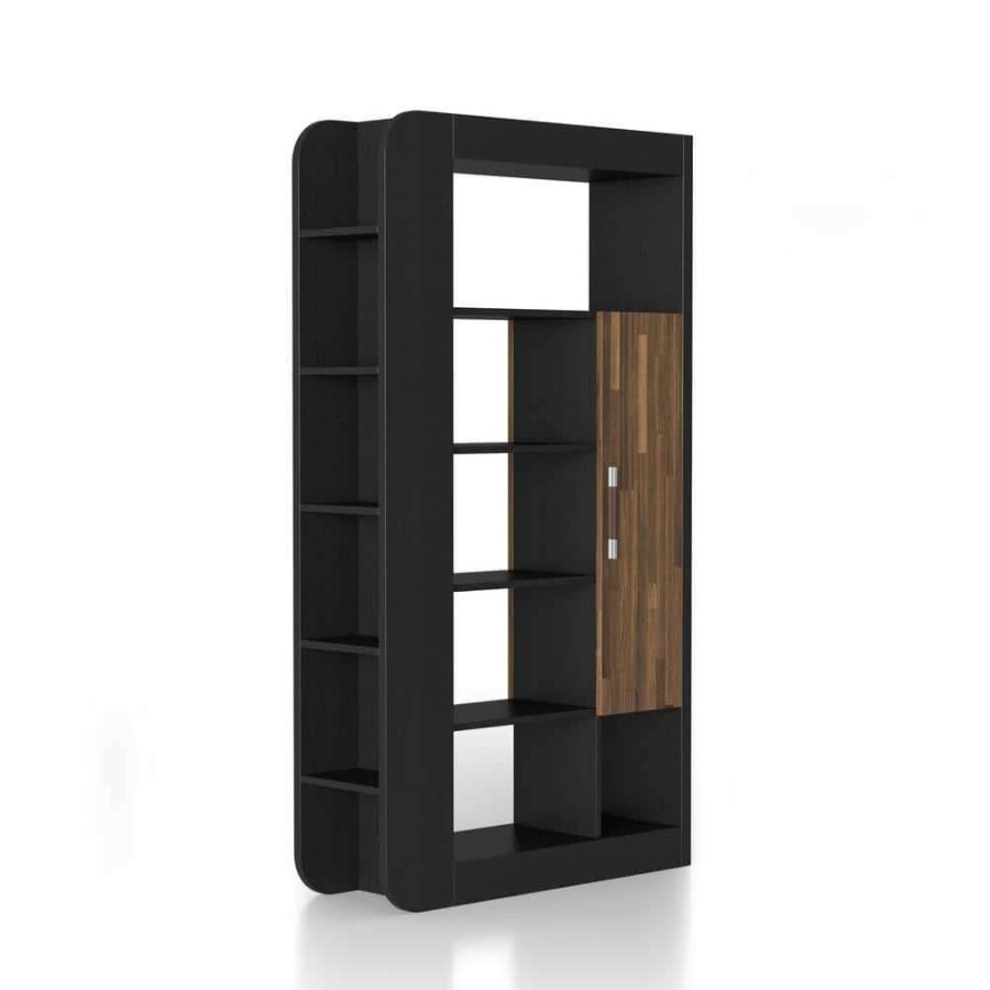 Home Office Furniture * | Baltra 70.87 In. Black 13-Shelf Standard Bookcase With Door By Furniture Of America