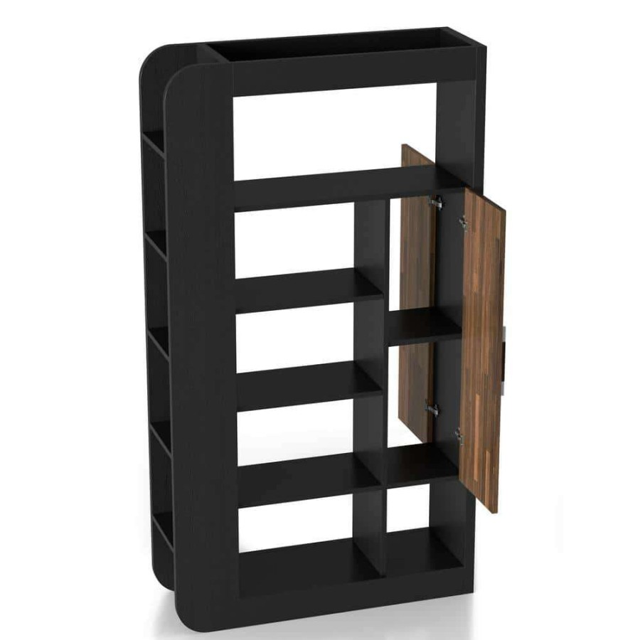 Home Office Furniture * | Baltra 70.87 In. Black 13-Shelf Standard Bookcase With Door By Furniture Of America