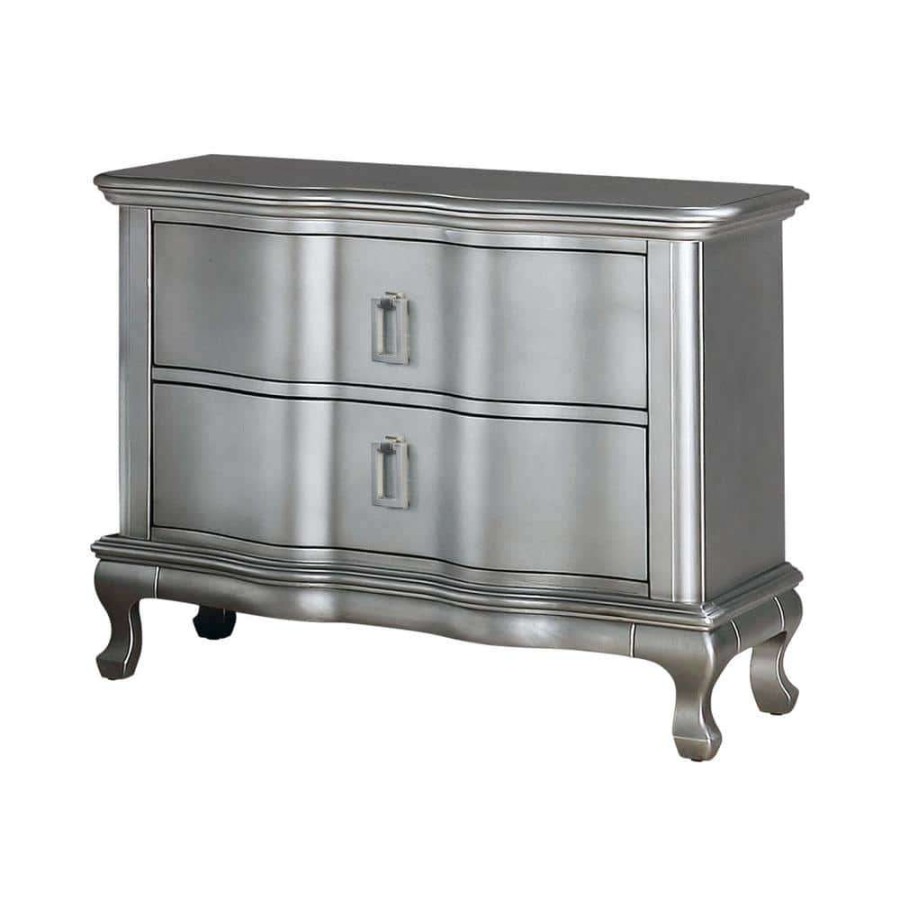 Bedroom Furniture * | Lorenna 2-Drawer Silver Nightstand By Furniture Of America