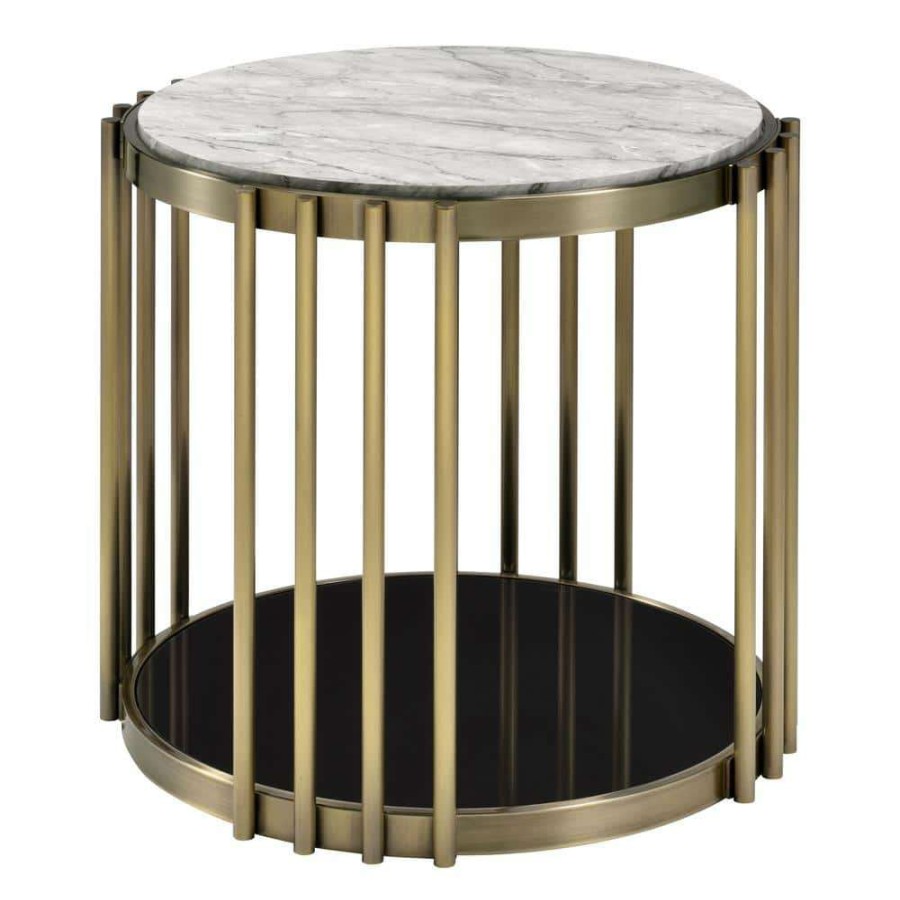 Living Room Furniture * | Hexalla 27.75 In. Black And Glossy White Round Faux Marble End Table By Furniture Of America