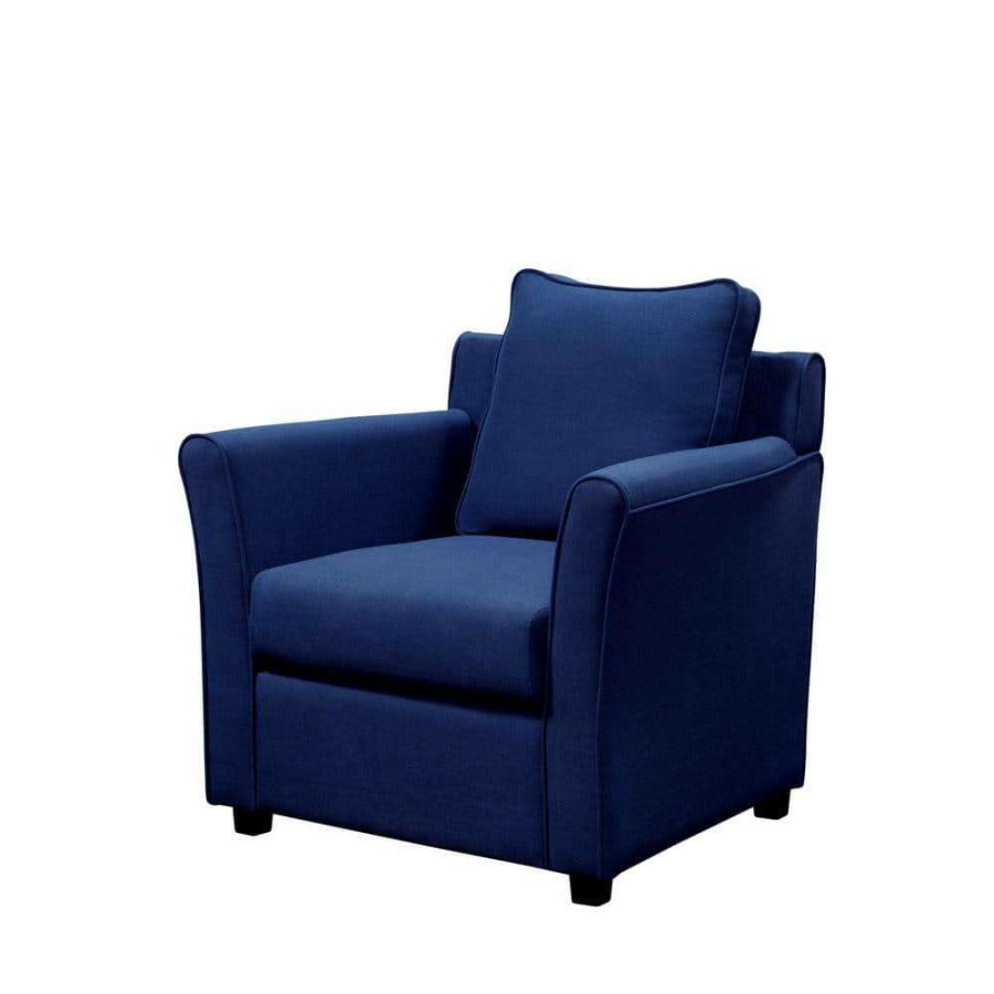 Living Room Furniture * | Beltram Royal Blue Woven Linen Accent Arm Chair By Furniture Of America