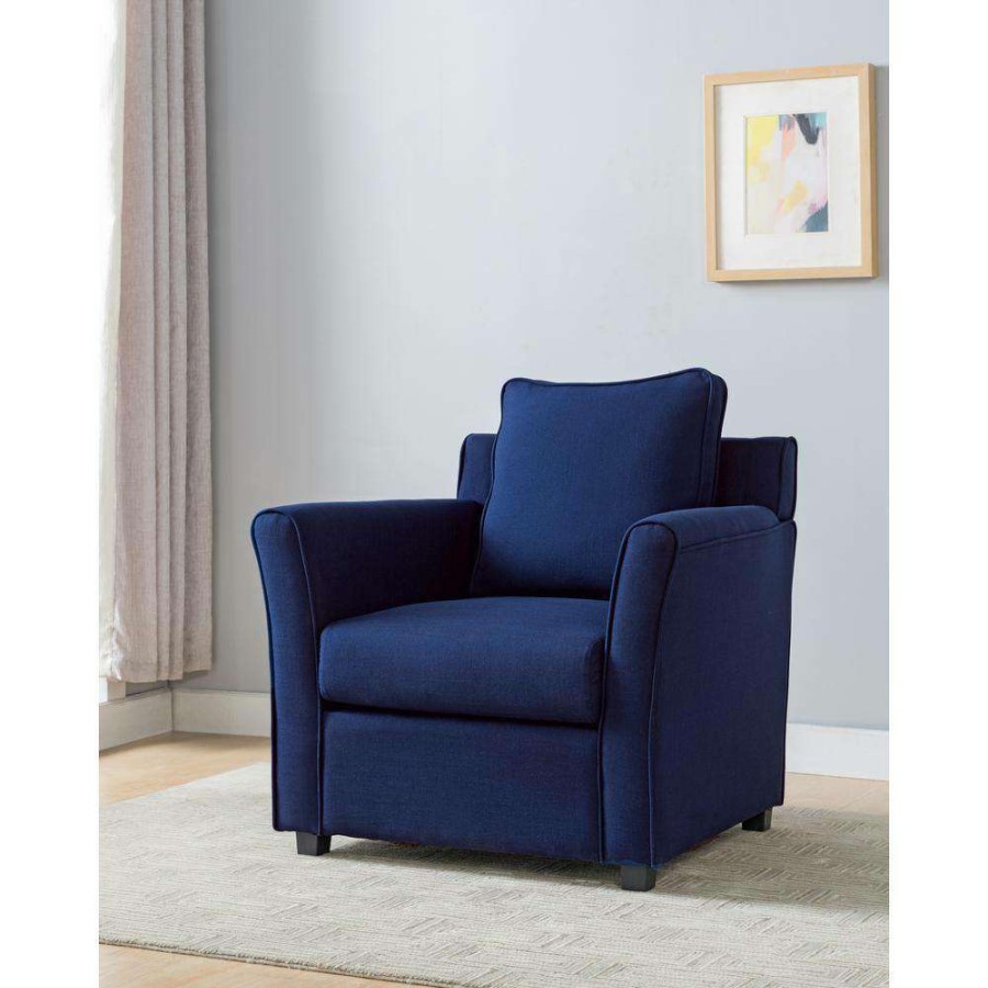 Living Room Furniture * | Beltram Royal Blue Woven Linen Accent Arm Chair By Furniture Of America