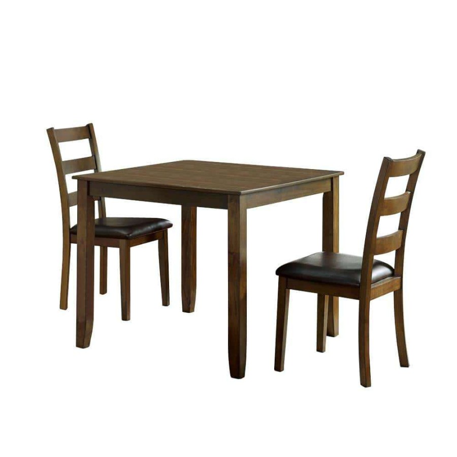 Kitchen & Dining Room Furniture * | Chesterton 3-Piece Walnut And Dark Brown Dining Table Set By Furniture Of America