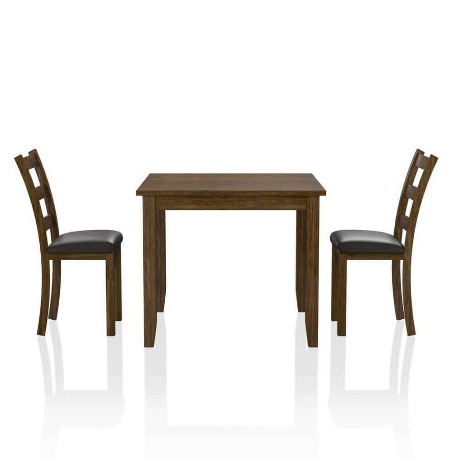 Kitchen & Dining Room Furniture * | Chesterton 3-Piece Walnut And Dark Brown Dining Table Set By Furniture Of America