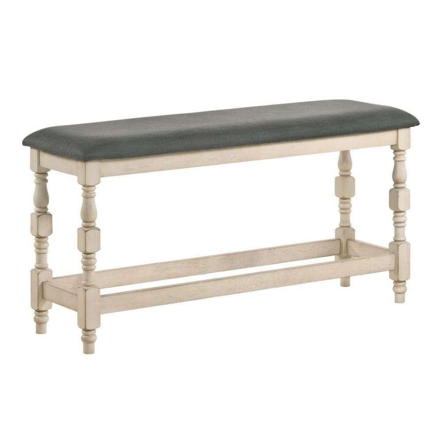 Kitchen & Dining Room Furniture * | Besta Ivory And Dark Gray Counter Height Bench By Furniture Of America