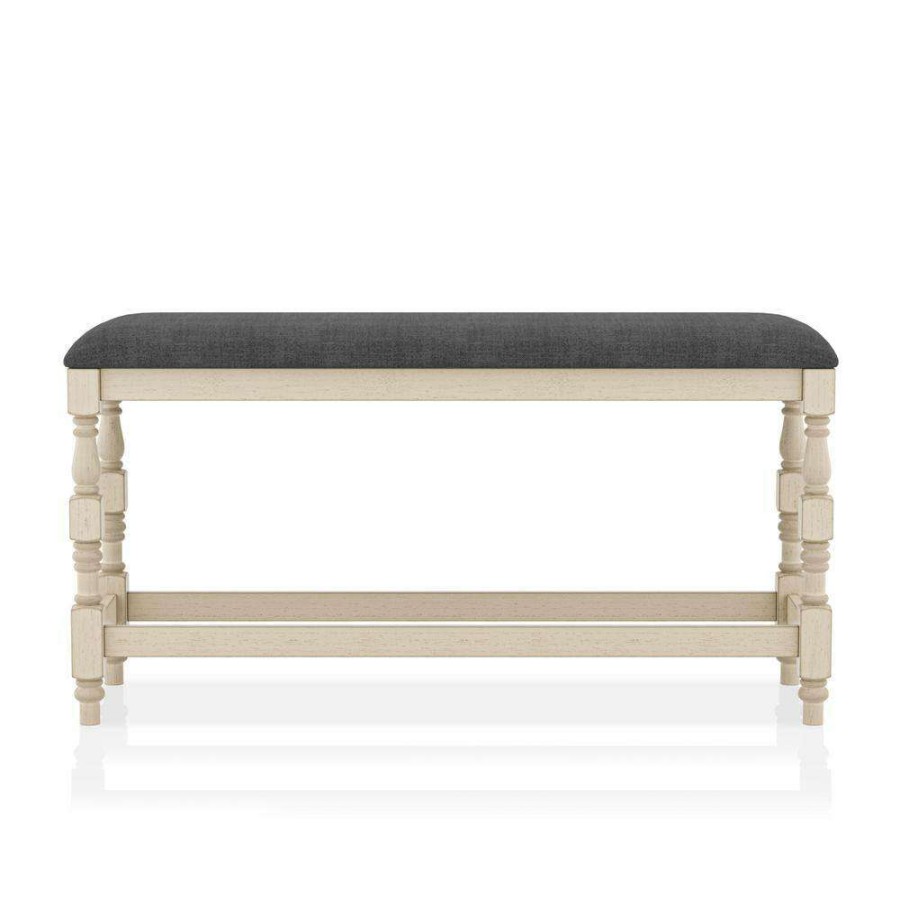 Kitchen & Dining Room Furniture * | Besta Ivory And Dark Gray Counter Height Bench By Furniture Of America