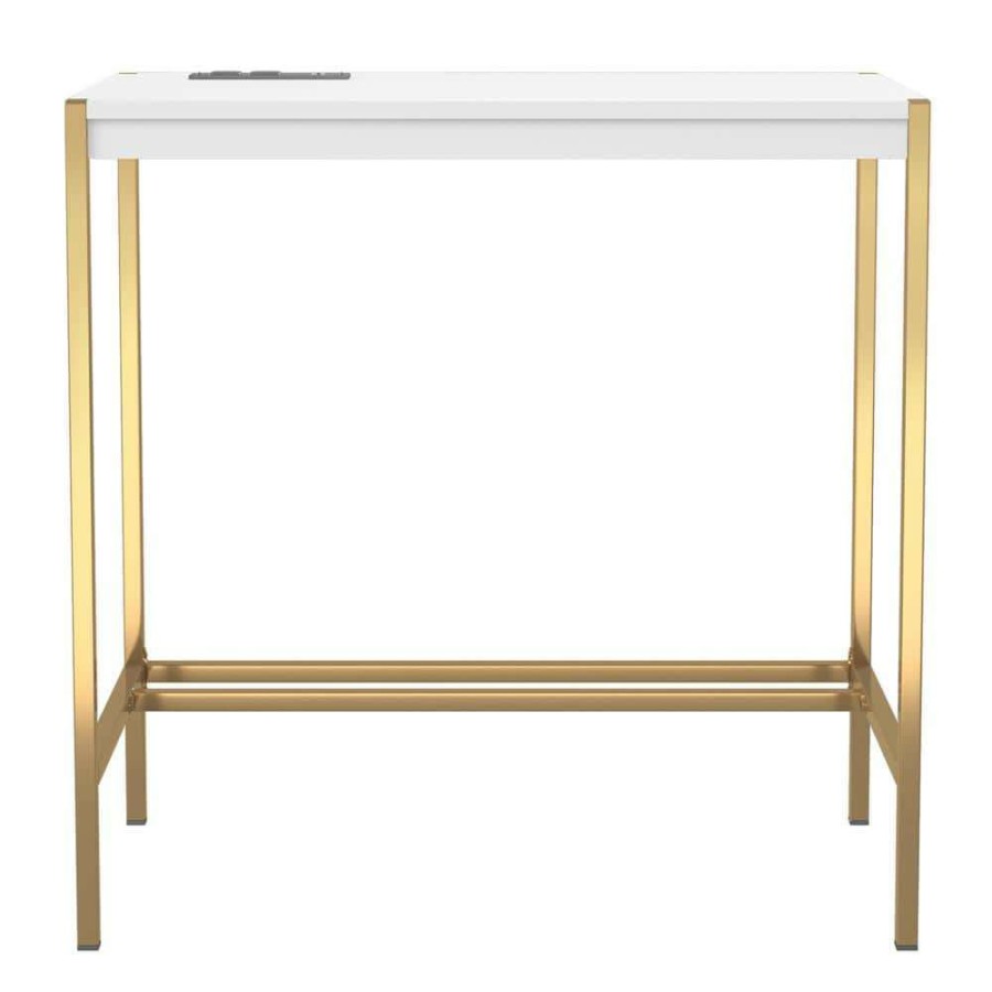 Home Office Furniture * | Bunda 30 In. Rectangle Gold Coating And White Writing Desk By Furniture Of America