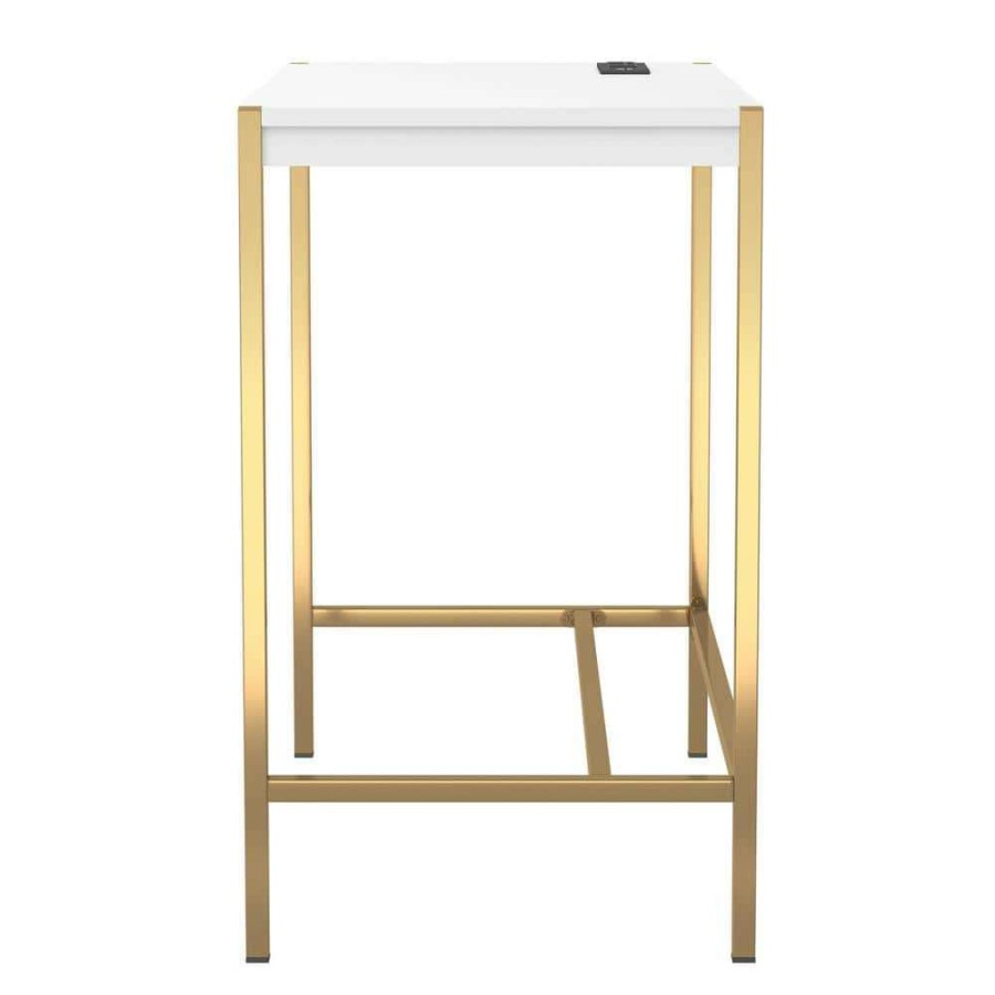 Home Office Furniture * | Bunda 30 In. Rectangle Gold Coating And White Writing Desk By Furniture Of America