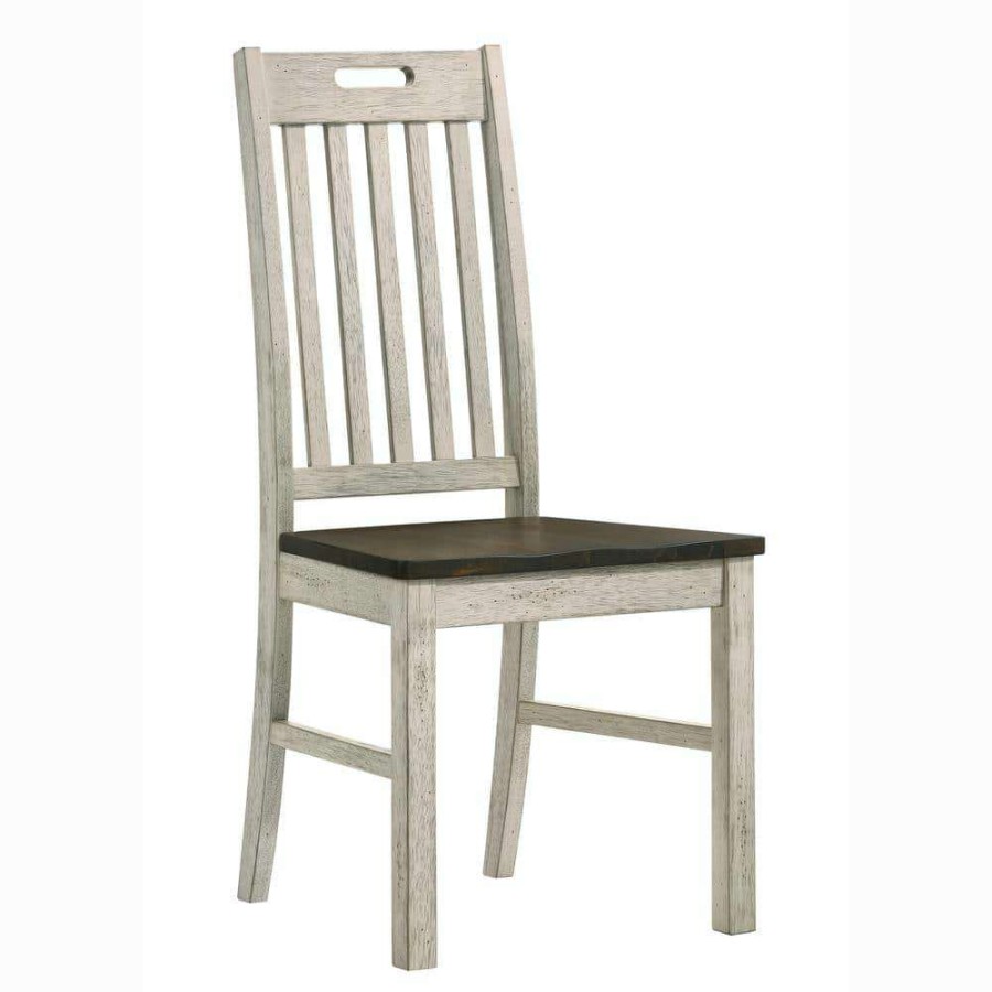 Kitchen & Dining Room Furniture * | Bernavich Dark Oak And Antique White Dining Chair (Set Of 2) By Furniture Of America