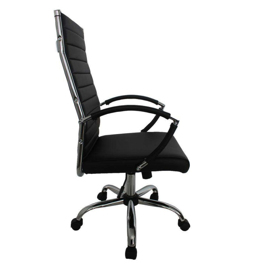 Home Office Furniture * | Kiddle Black Faux Leather Seat Tall Office Chair With Non-Adjustable Arm By Furniture Of America