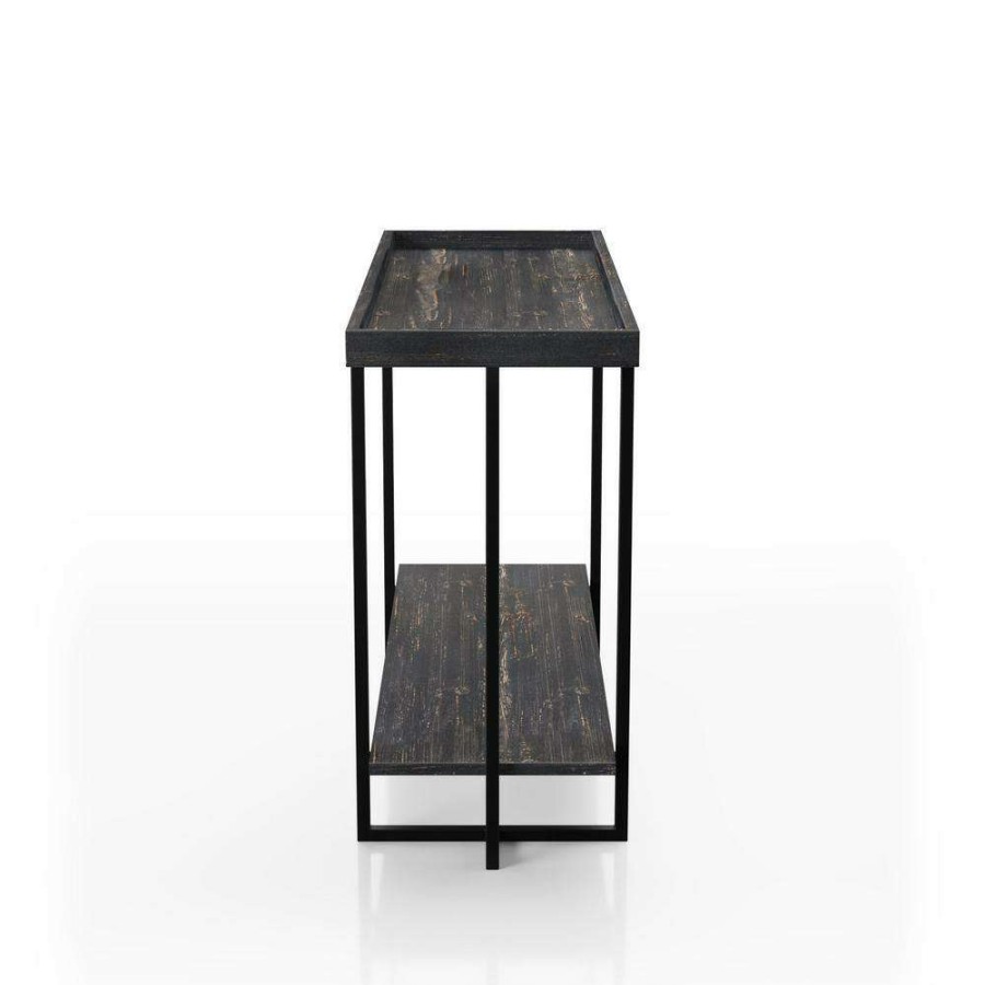 Living Room Furniture * | Bonte 48 In. Rustic Black Standard Rectangle Console Table With Shelf By Furniture Of America