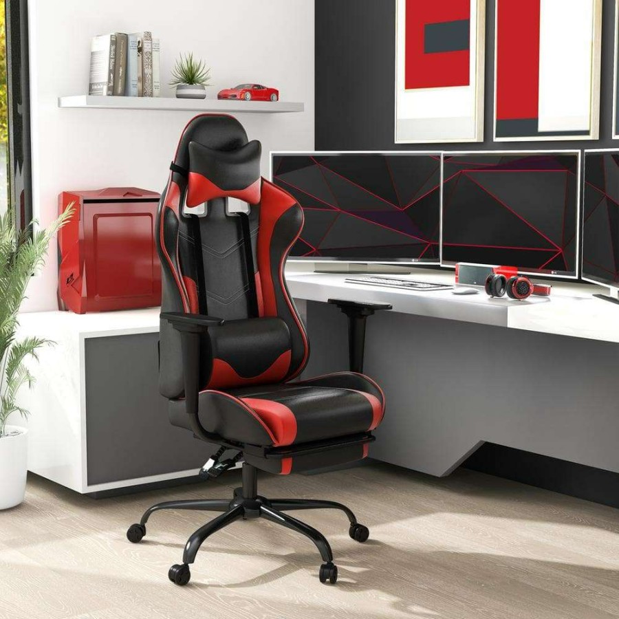 Home Office Furniture * | Nyomi Red Polyvinyl Gaming Chair With Adjustable Footrest And Headpillow By Furniture Of America