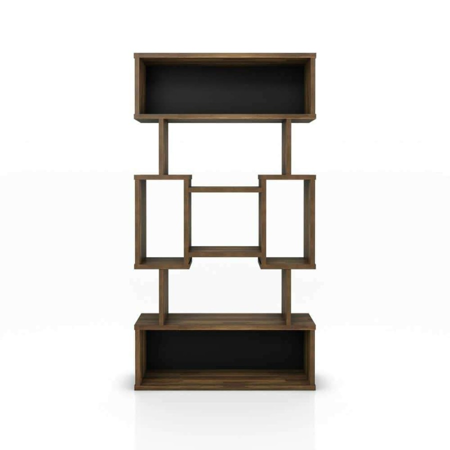 Home Office Furniture * | Galenia 39.4 In. Wide Light Hickory 5-Shelf Geometric Bookcase By Furniture Of America