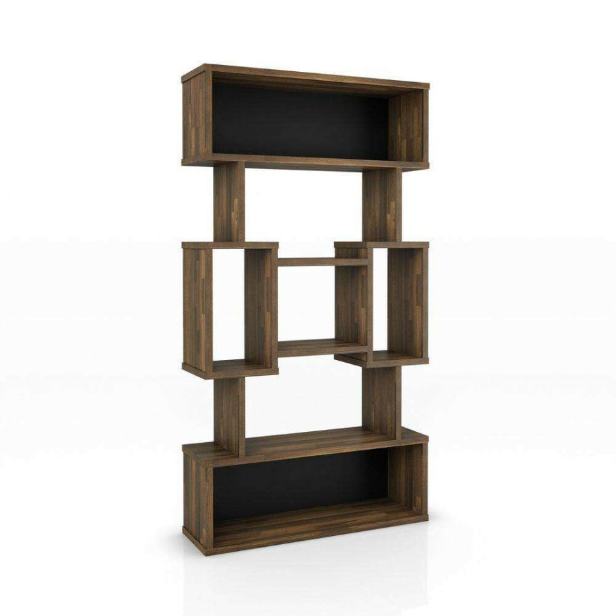 Home Office Furniture * | Galenia 39.4 In. Wide Light Hickory 5-Shelf Geometric Bookcase By Furniture Of America