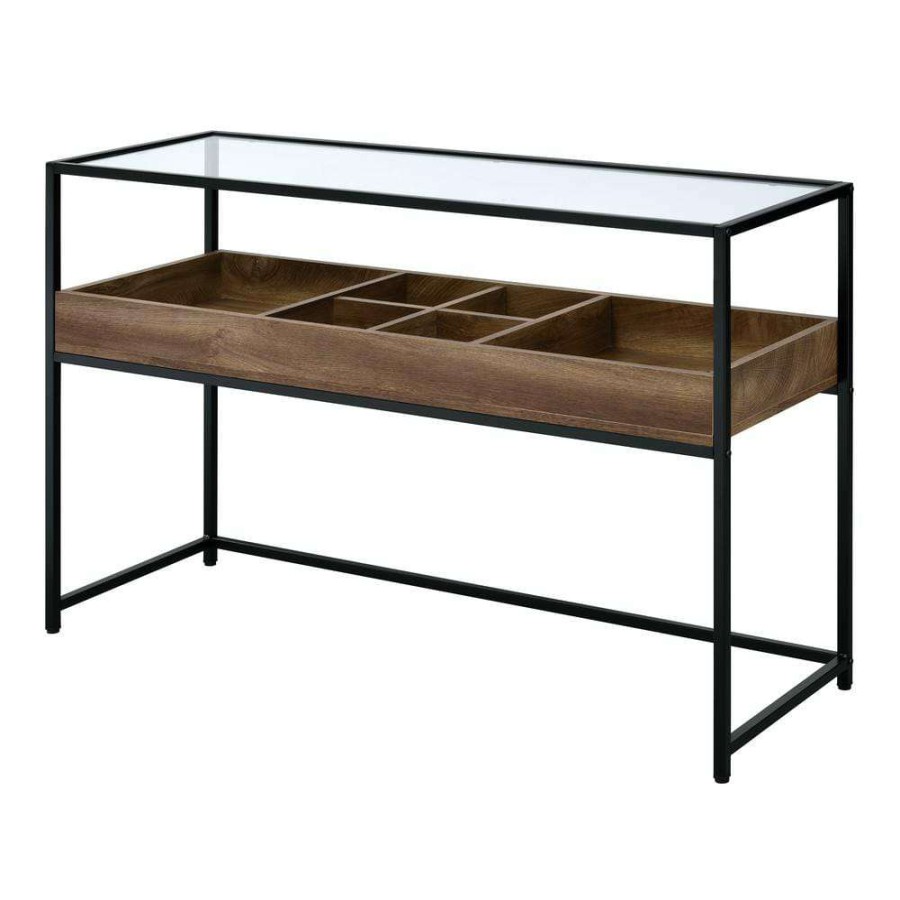 Living Room Furniture * | Trinton 47.88 In. Brown And Matte Black Coating Rectangle Glass Console Table By Furniture Of America