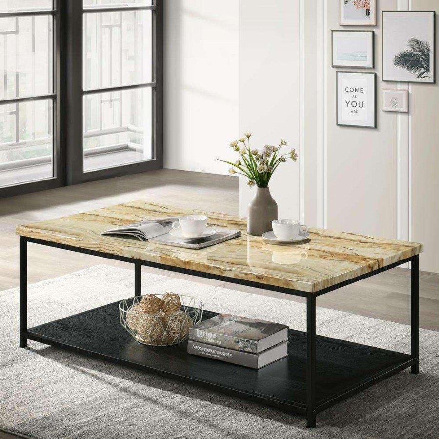 Living Room Furniture * | Vartino 47.25 In. Yellow And Black Rectangle Wood Top Coffee Table By Furniture Of America