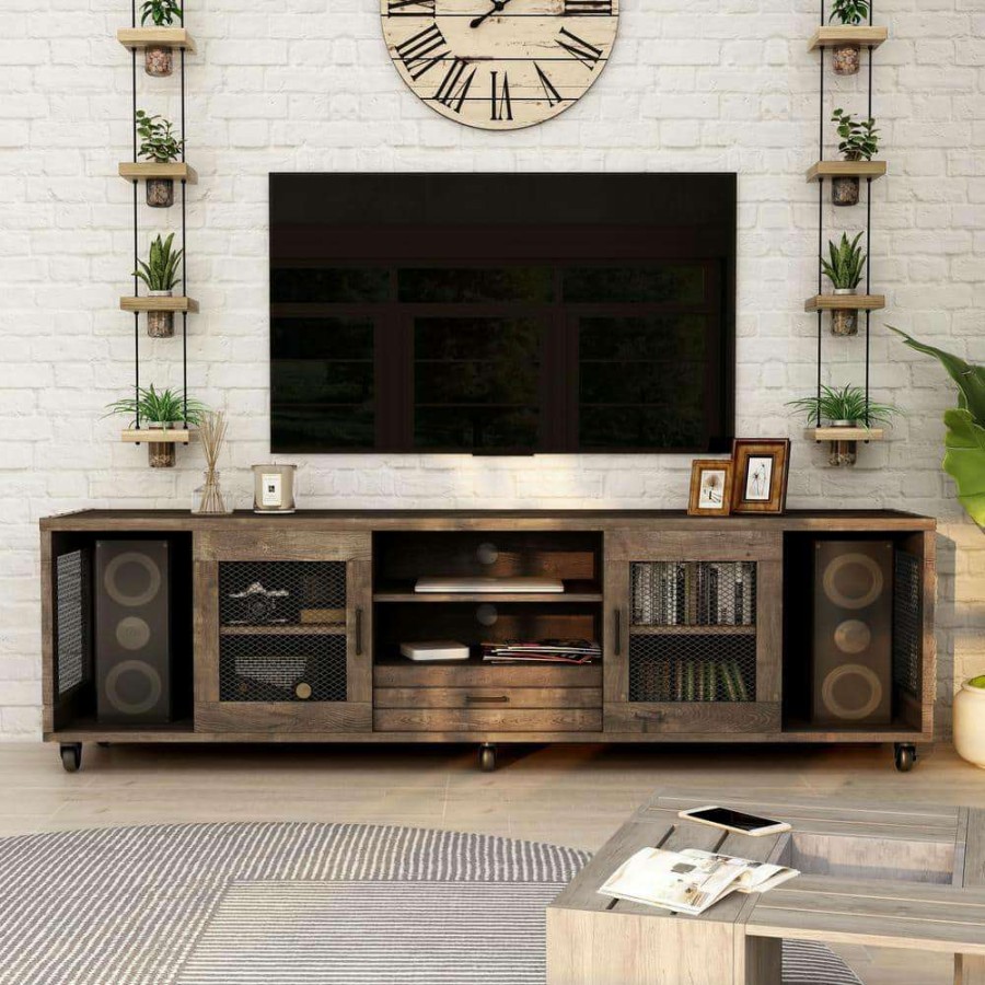 Living Room Furniture * | Coopern 71 In. Reclaimed Oak Tv Stand Fits Tvs Up To 80 In. With Storage By Furniture Of America