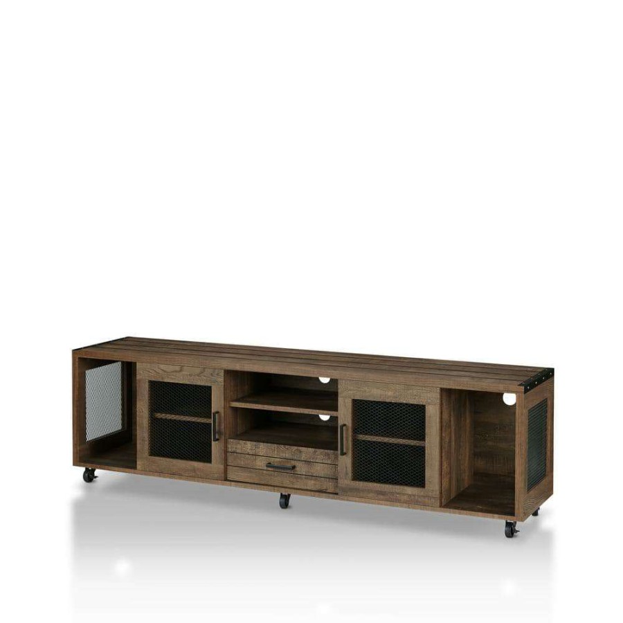 Living Room Furniture * | Coopern 71 In. Reclaimed Oak Tv Stand Fits Tvs Up To 80 In. With Storage By Furniture Of America