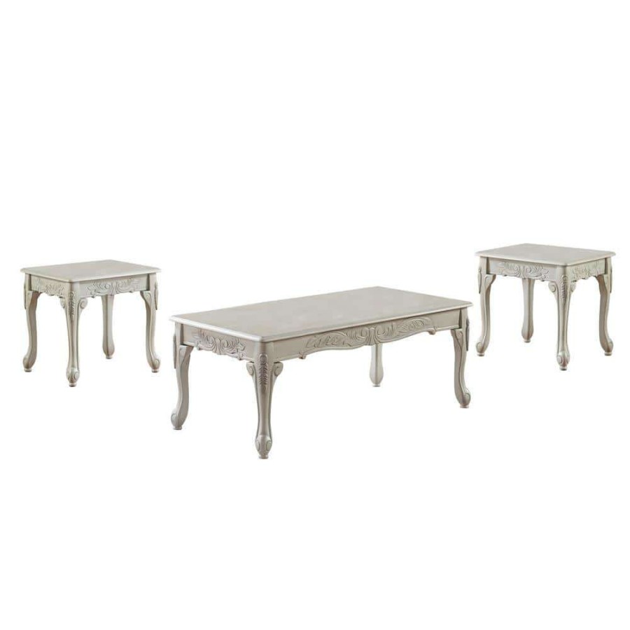 Living Room Furniture * | Klinnard 48 In. Antique White Rectangle Wood Coffee Table Set 3-Piece By Furniture Of America