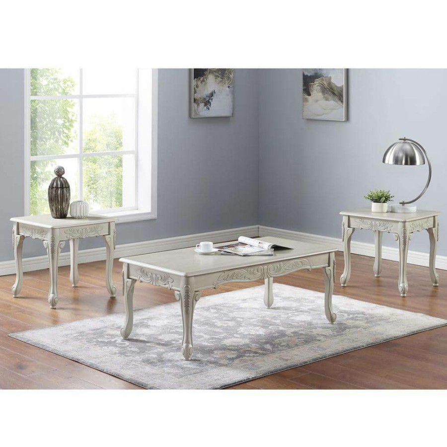 Living Room Furniture * | Klinnard 48 In. Antique White Rectangle Wood Coffee Table Set 3-Piece By Furniture Of America