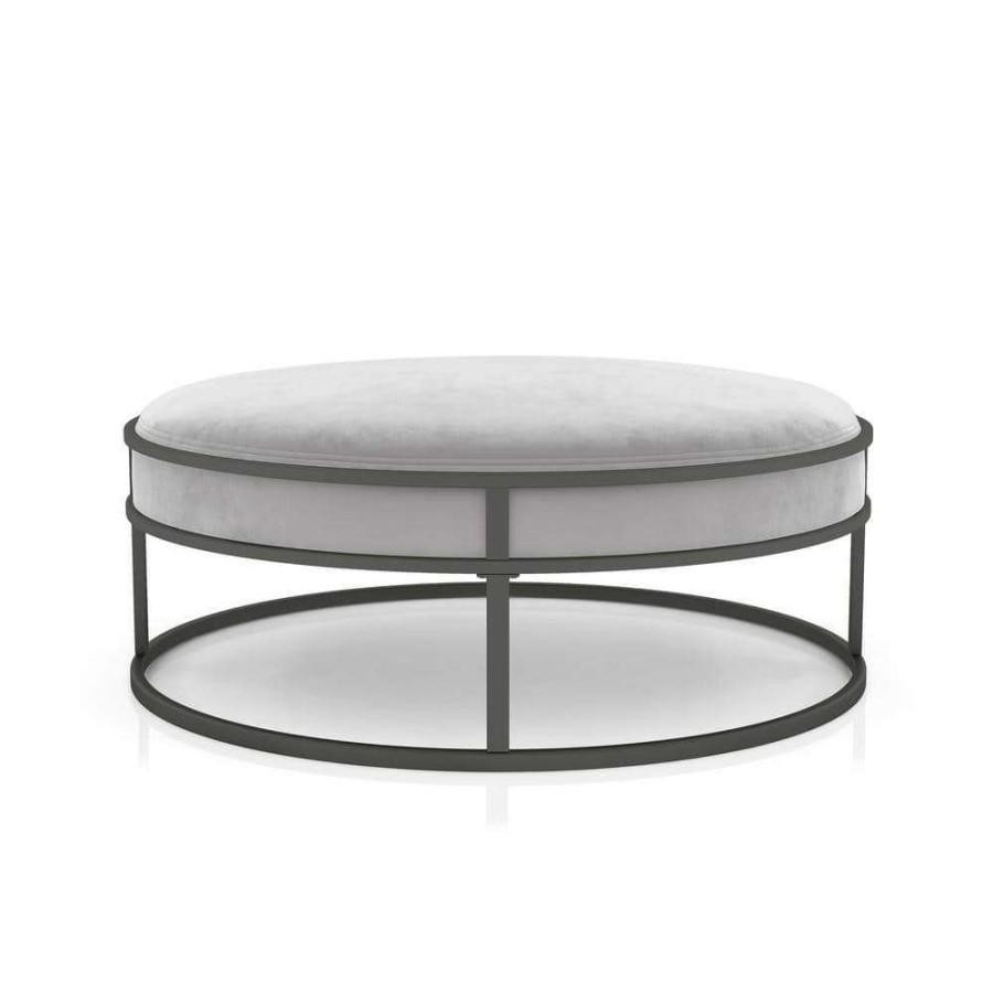 Living Room Furniture * | Skyview Gray Upholstered Ottoman By Furniture Of America