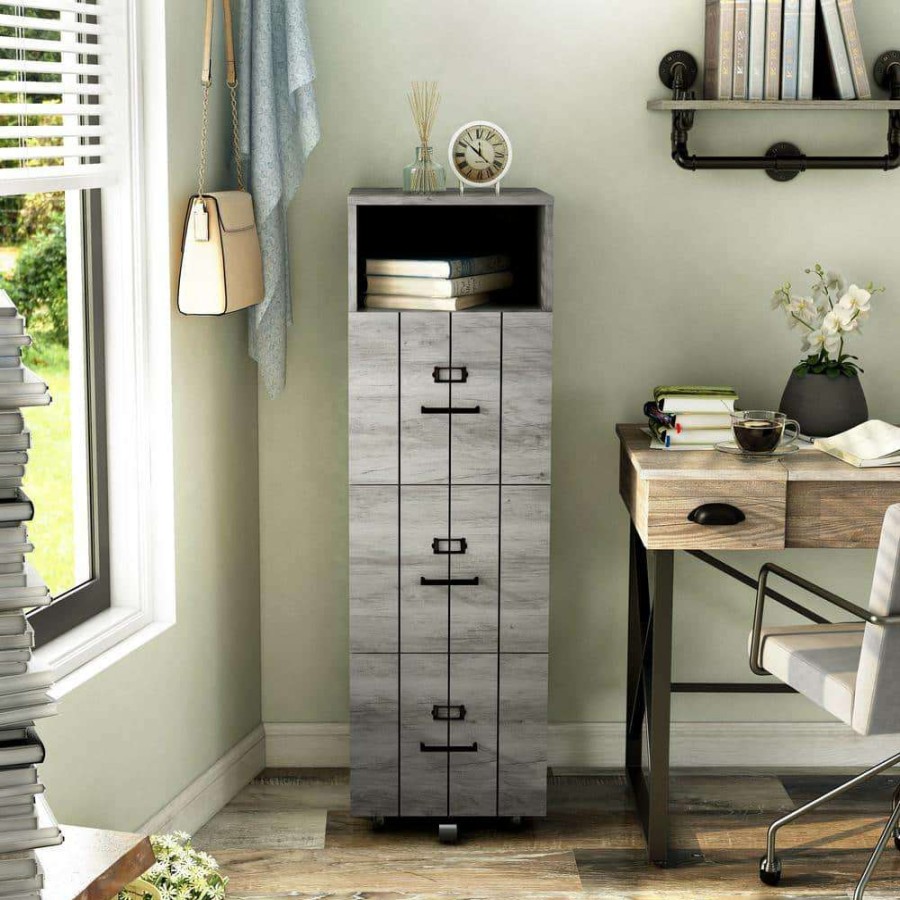 Home Office Furniture * | Macsen Distressed Gray 3-Drawer File Cabinet With Wheels By Furniture Of America