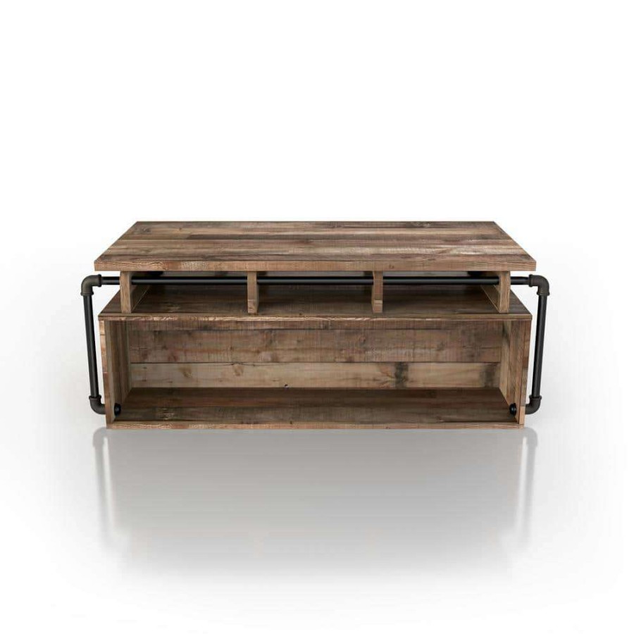 Living Room Furniture * | Beah 52 In. Reclaimed Barnwood Large Rectangle Wood Coffee Table With Lift Top By Furniture Of America