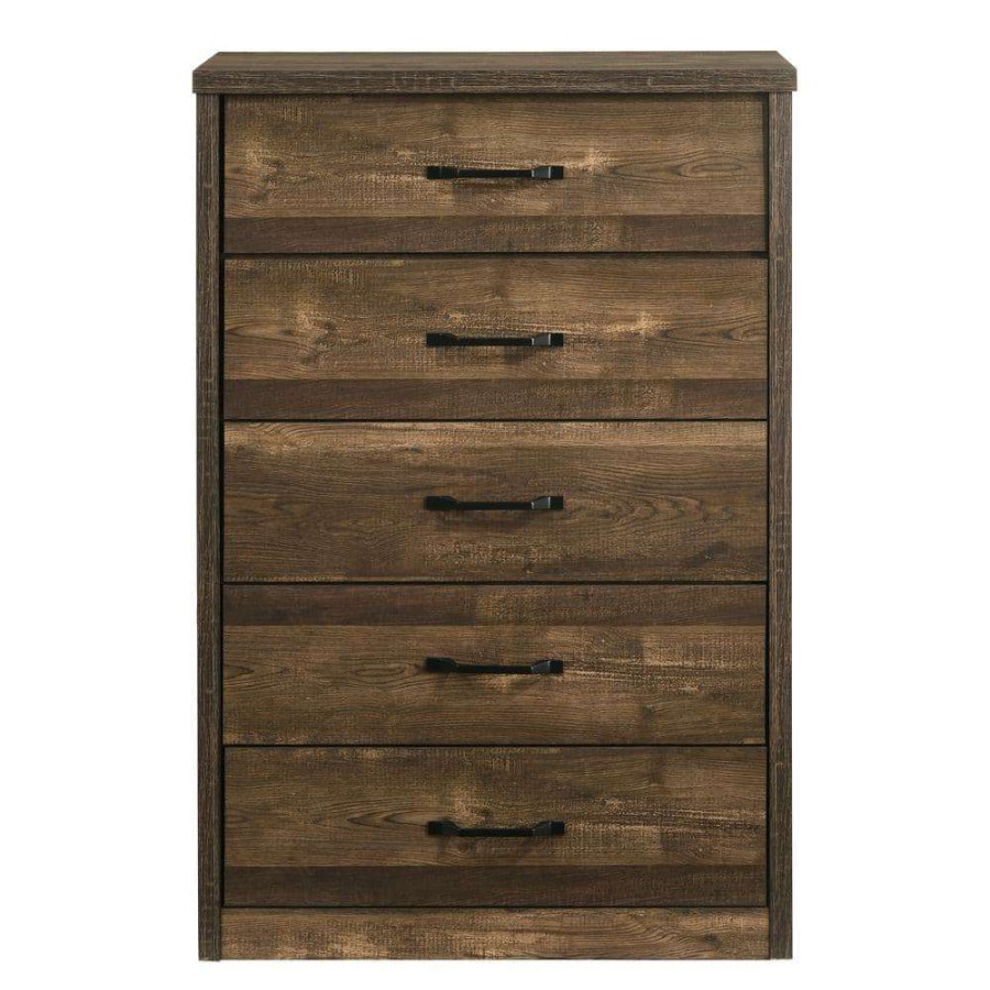 Bedroom Furniture * | Jamson 5-Drawer Walnut Chest Of Drawers (47.13 In. H X 31.5 In. W X 15.63 In. D) By Furniture Of America