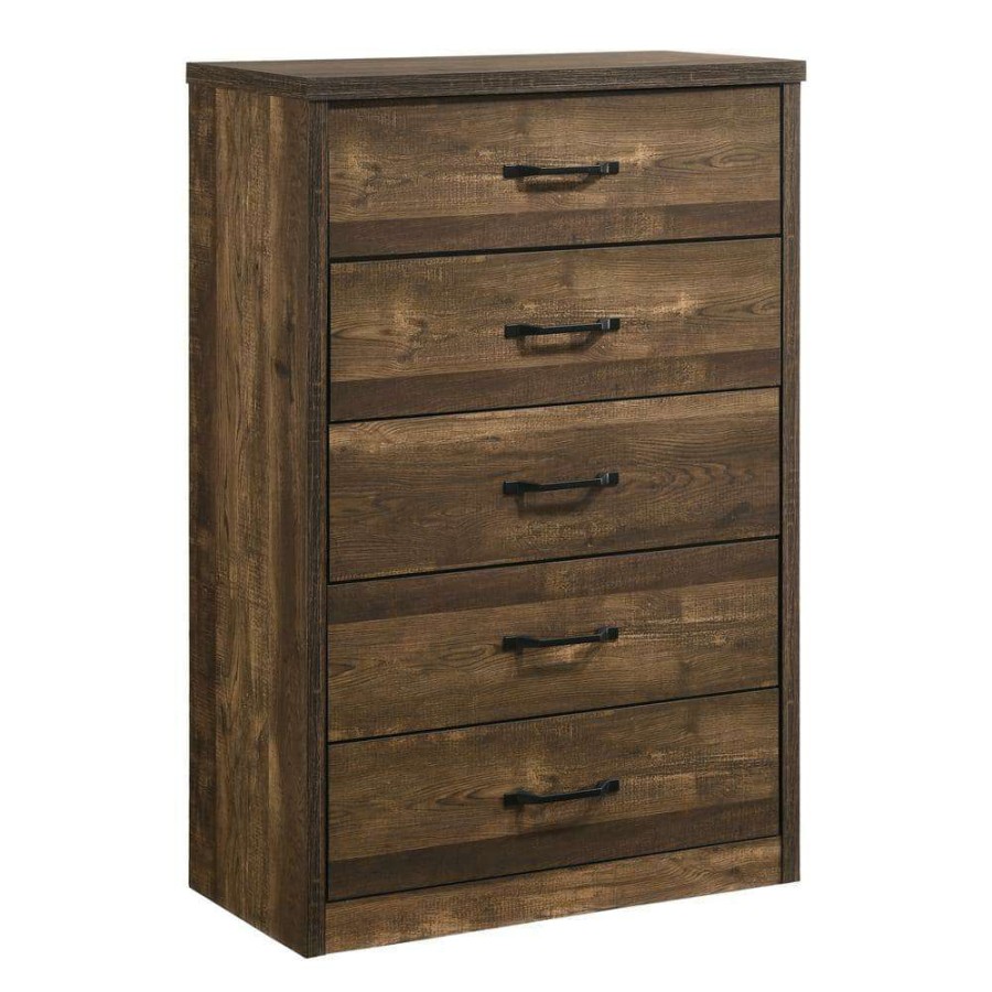 Bedroom Furniture * | Jamson 5-Drawer Walnut Chest Of Drawers (47.13 In. H X 31.5 In. W X 15.63 In. D) By Furniture Of America