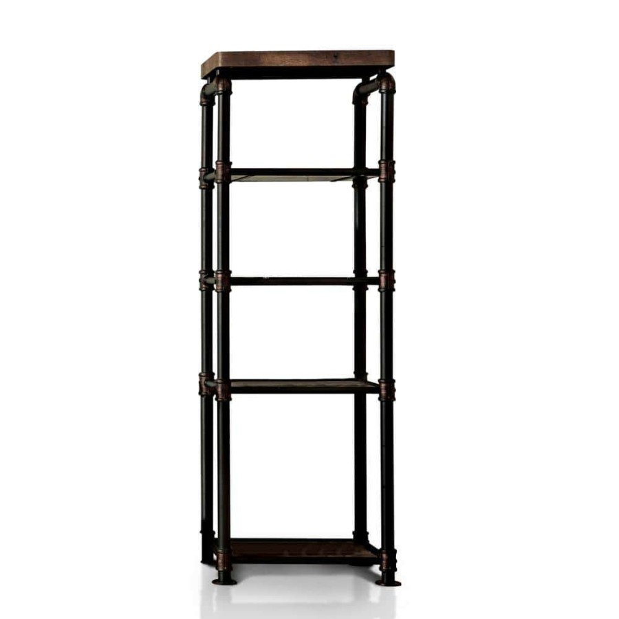 Home Office Furniture * | 62.5 In. Antique Black Metal 5-Shelf Etagere Bookcase With Open Back By Furniture Of America