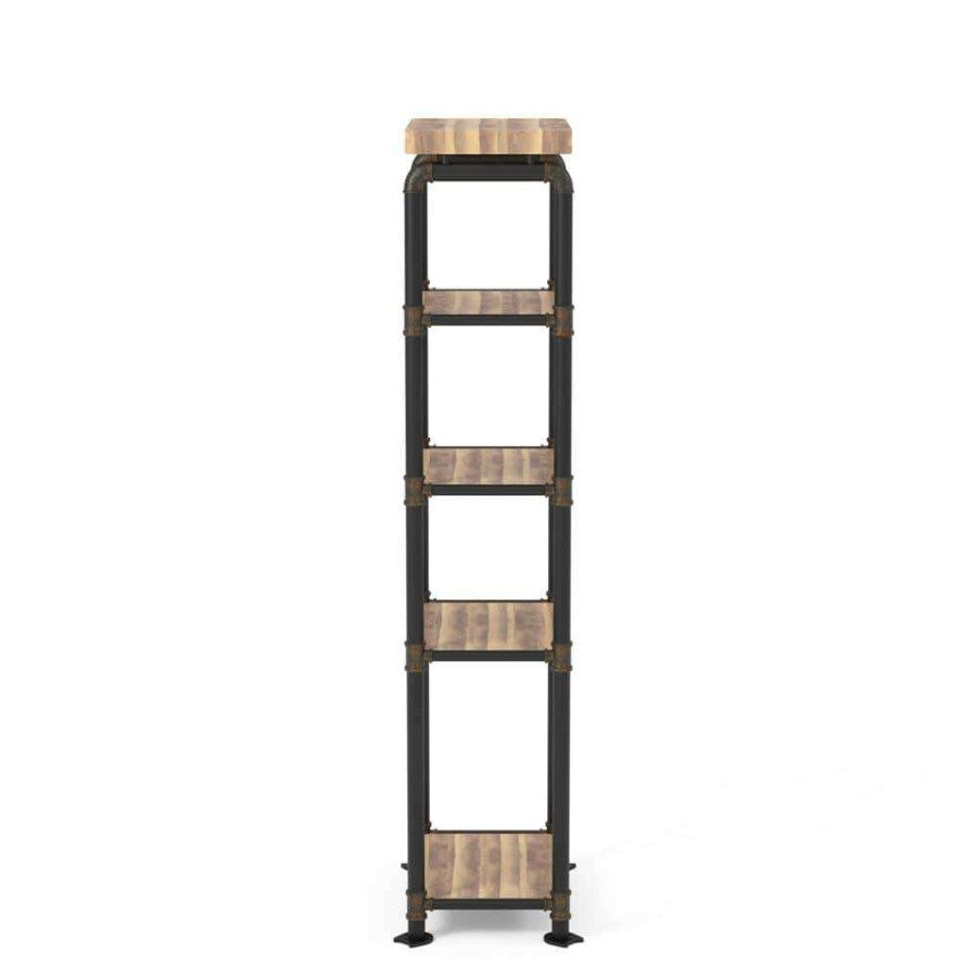 Home Office Furniture * | 62.5 In. Antique Black Metal 5-Shelf Etagere Bookcase With Open Back By Furniture Of America