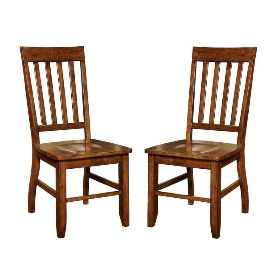 Kitchen & Dining Room Furniture * | Henry Dark Oak Wood Slatted Side Chair (Set Of 2) By Furniture Of America