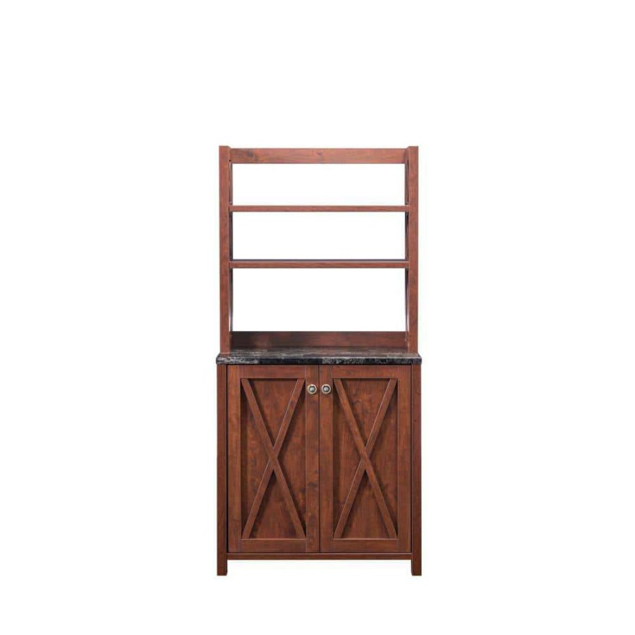 Kitchen & Dining Room Furniture * | Rubino Vintage Walnut Baker Rack With Double Doors By Furniture Of America