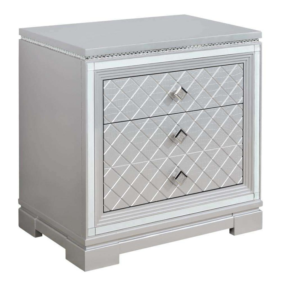 Bedroom Furniture * | Casilla 2-Drawer Silver 28 In. W X 18.25 In. D X 28.5 In. H Nightstand By Furniture Of America