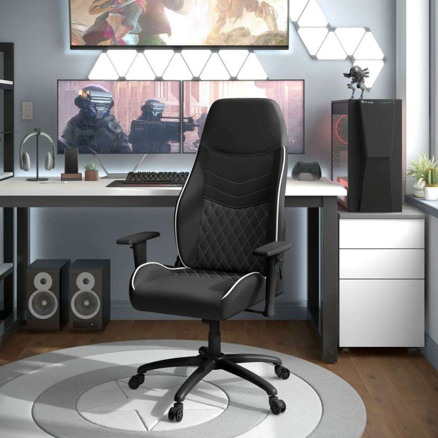 Home Office Furniture * | Sem Ergonomic White Pu Leather Gaming Chair With Diamond Stitching By Furniture Of America