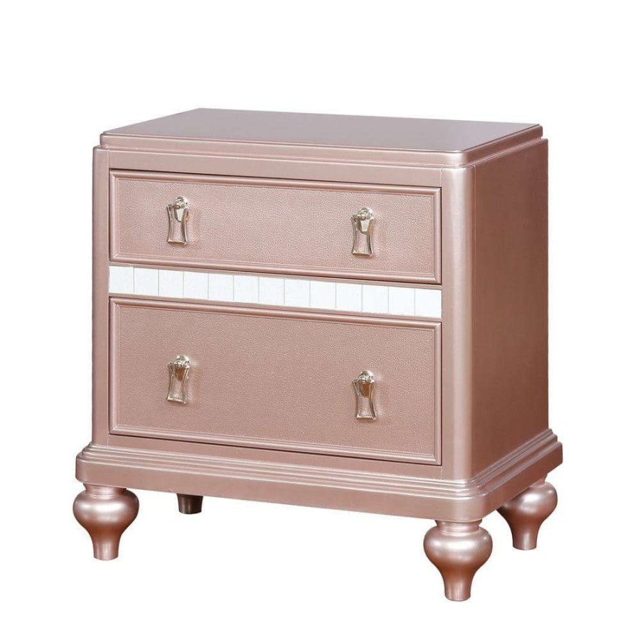 Bedroom Furniture * | Kloe 2-Drawer Rose Gold Nightstand By Furniture Of America