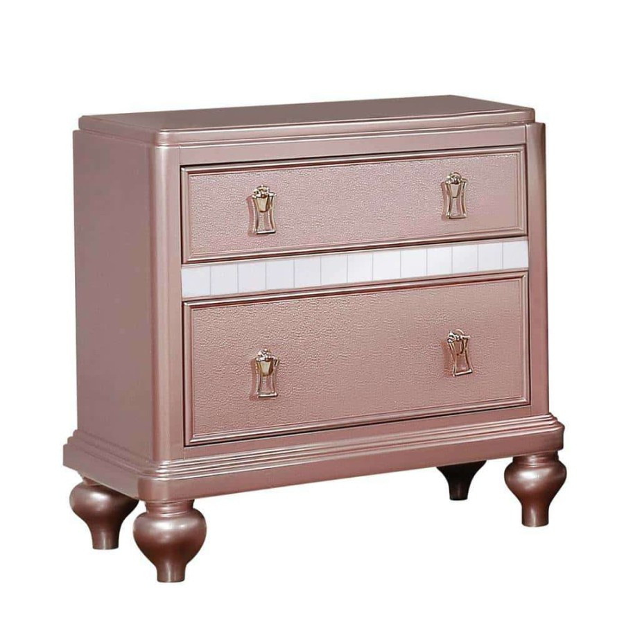 Bedroom Furniture * | Kloe 2-Drawer Rose Gold Nightstand By Furniture Of America