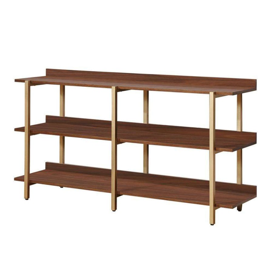 Home Office Furniture * | Genesis 32 In Light Walnut And Gold Wood 3-Shelf Open Bookcase By Furniture Of America