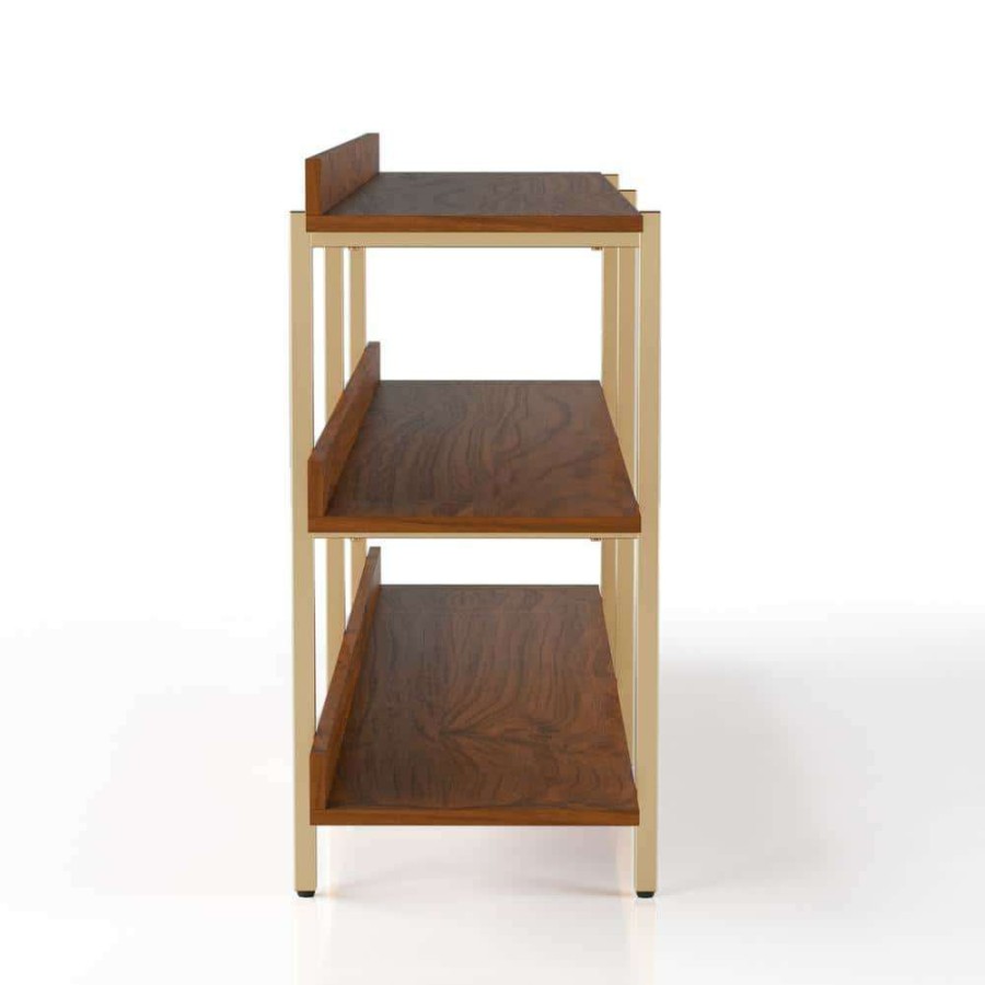 Home Office Furniture * | Genesis 32 In Light Walnut And Gold Wood 3-Shelf Open Bookcase By Furniture Of America