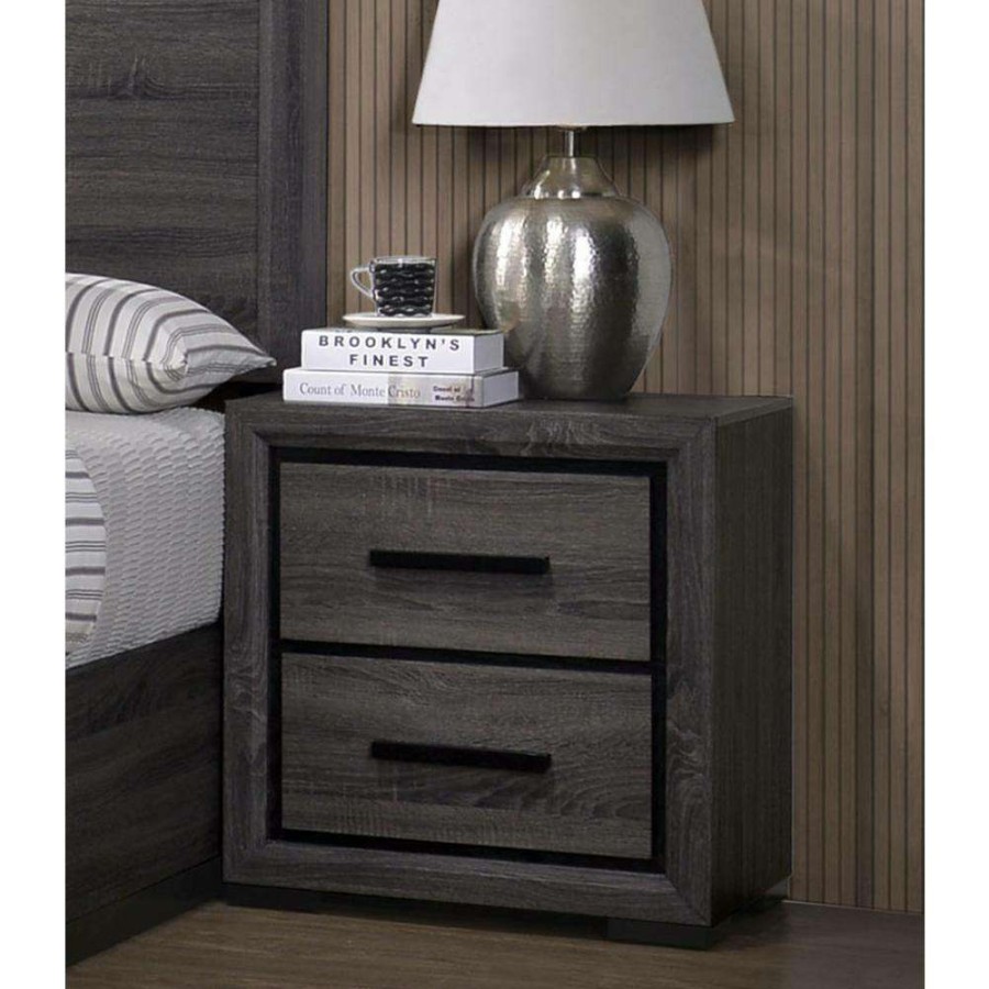 Bedroom Furniture * | Baxley 2-Drawer Gray Nightstand By Furniture Of America