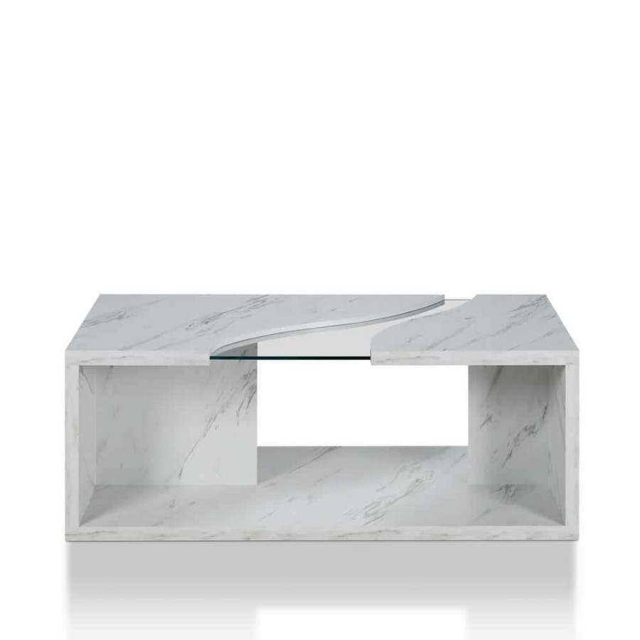 Living Room Furniture * | Dulcet 48 In. White Medium Rectangle Wood Coffee Table With Shelf By Furniture Of America