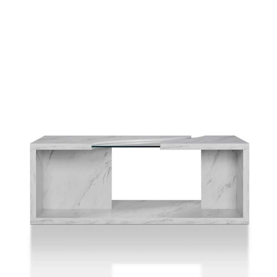 Living Room Furniture * | Dulcet 48 In. White Medium Rectangle Wood Coffee Table With Shelf By Furniture Of America