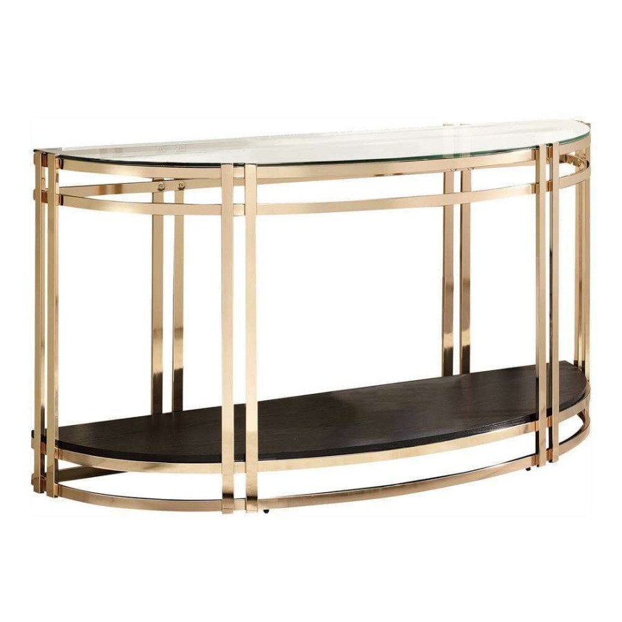 Living Room Furniture * | Upperco 56.63 In. Gold Plating And Black Glass Top Console Table By Furniture Of America