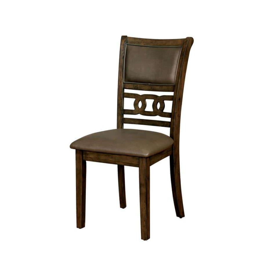 Kitchen & Dining Room Furniture * | Ilana Satin Walnut Leatherette Ring Side Chair (Set Of 2) By Furniture Of America