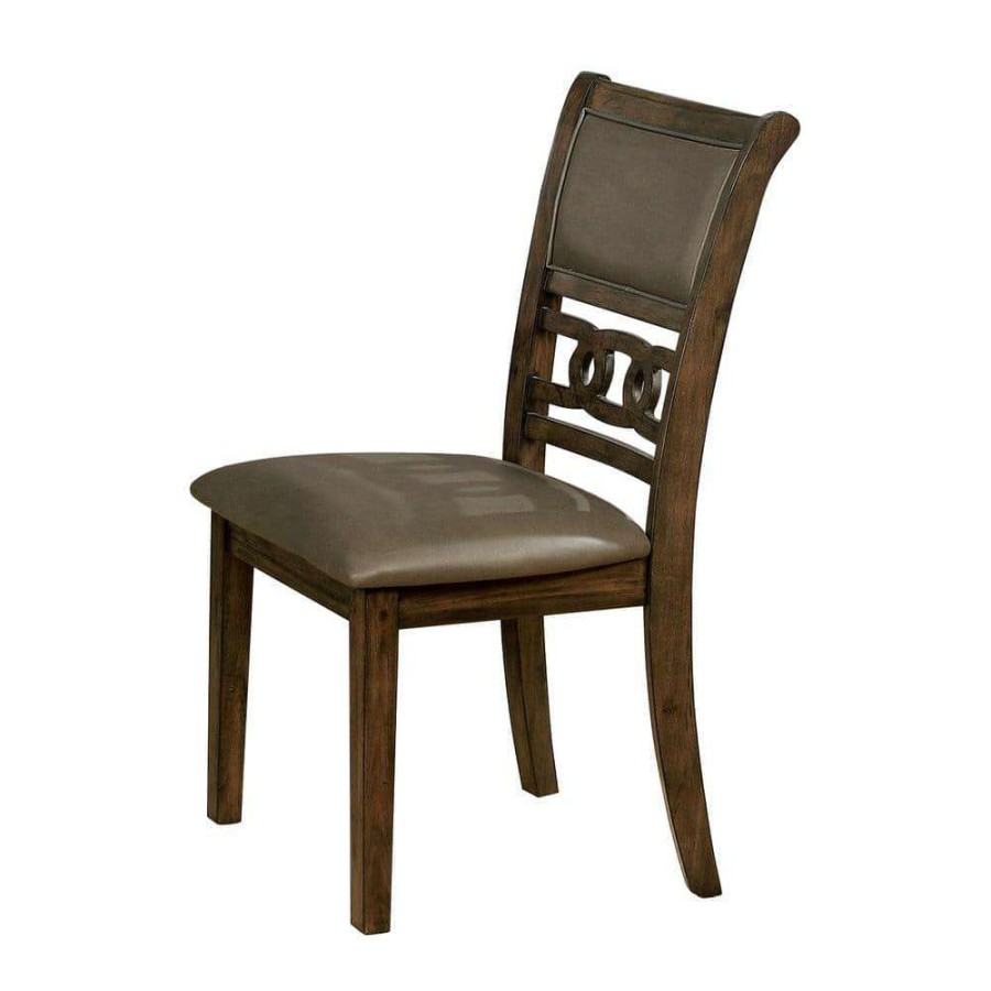 Kitchen & Dining Room Furniture * | Ilana Satin Walnut Leatherette Ring Side Chair (Set Of 2) By Furniture Of America