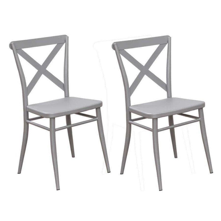 Kitchen & Dining Room Furniture * | Argyle Silver Steel Cross Back Dining Side Chairs (Set Of 2) By Furniture Of America