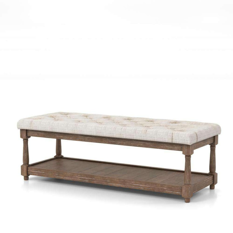 Bedroom Furniture * | Gavinato Beige Tufted Upholstered Bench By Furniture Of America