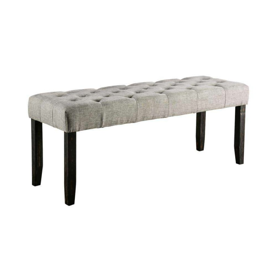 Bedroom Furniture * | Lorcan Antique Black And Light Gray Upholstered Bench By Furniture Of America